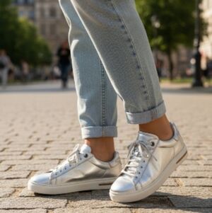 Birkenstock Low Bend Metallic Silver Women's Leather Sneakers Size 7.5, 38